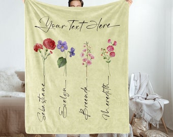 Personalised Birth Flower Blanket Mom Blanket with Kids Custom Mom's Garden Blanket Custom Blanket Anniversary Christmas Gift Gifts for Her