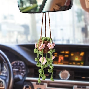 Crochet Car Hanging Cute Hanging From Mirror Flower Car Crochet Car Decoration Flower Plant Amigurumi Plush Car Charm Gifts For Him Her