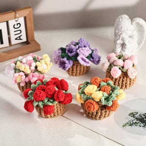 Handmade Crochet Flower Coaster With Basket, Crochet Rose Coasters, Crochet Flower Bouquet,  Crochet Coaster, Gift for Her, Halloween Gift