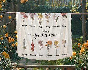 First Mom, Now Grandma Custom Blanket  | Birth Flower Blanket | Personalized Grandmas Garden Blanket | Mothers Day Gift | Gifts for Mom