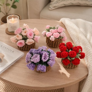 Handmade Crochet Flower Coaster With Basket, Crochet Rose Coasters, Crochet Flower Bouquet,  Crochet Coaster, Personalized Mom Gift