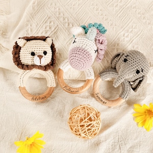 Personalized Crochet Rattle, Custom Wooden Baby Rattle, Baby Rattle ...