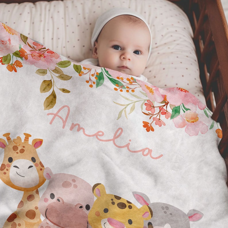 Personalized Baby Blanket Custom Blankets for Kids Animal Baby Blanket Blanket for Newborn Stroller Blanket Swaddle Gift Bedding Baby Gift image 6