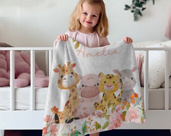 Personalized Baby Blanket Custom Blankets for Kids Animal Baby Blanket Blanket for Newborn Stroller Blanket Swaddle Gift Bedding Baby Gift