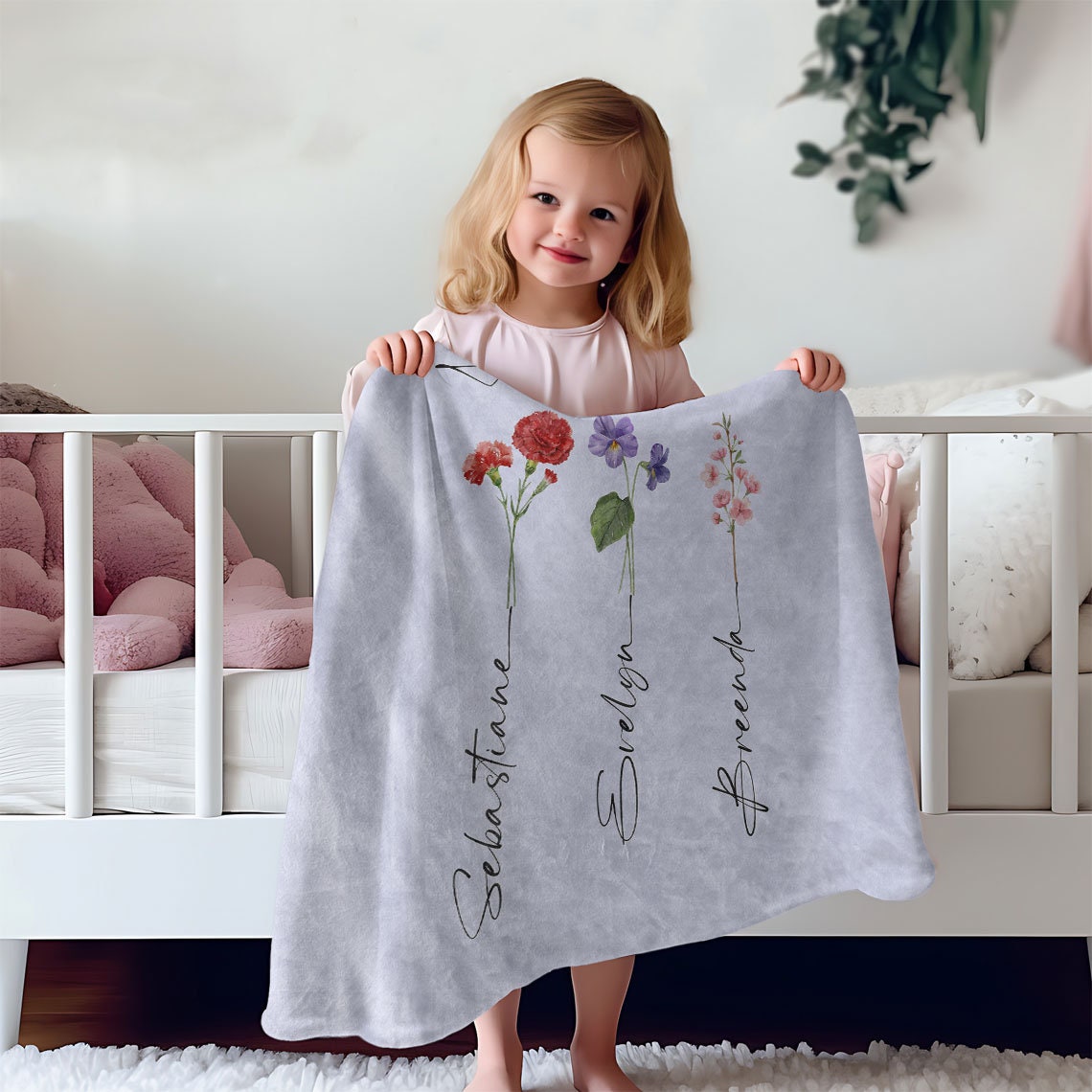 Personalised Birth Flower Blanket Mom Blanket With Kids Custom Mom's