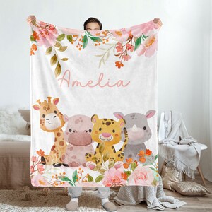 Personalized Baby Blanket Custom Blankets for Kids Animal Baby Blanket Blanket for Newborn Stroller Blanket Swaddle Gift Bedding Baby Gift image 2