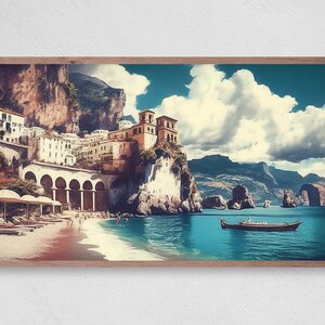 Samsung Frame TV Art, Pintura al óleo de la costa italiana de Amalfi, Samsung Art TV, Descarga digital para Samsung Frame, Descarga digital