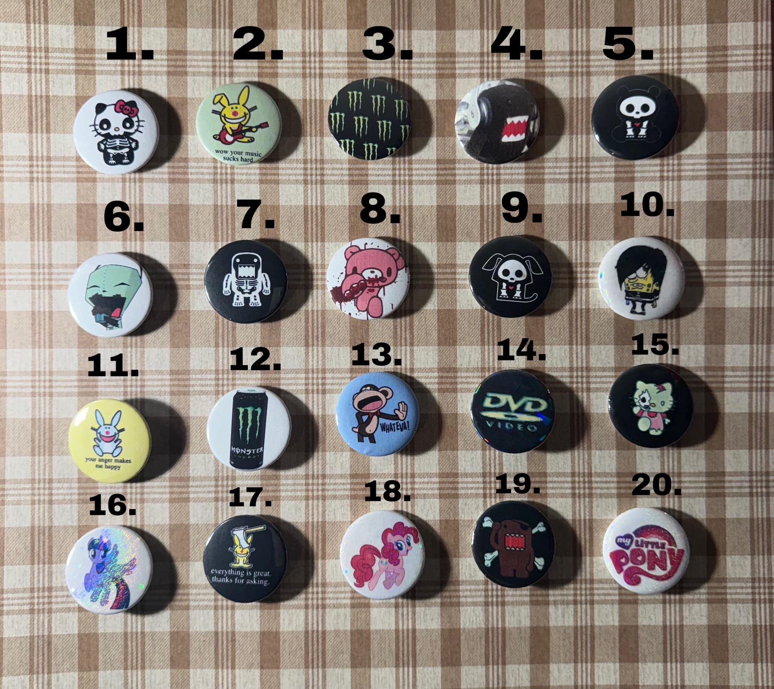 2000’s Emo Character Pins, My Little Pony, Domo, Happy Bunny , Gir - Etsy