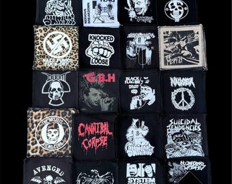 Punk, grunge, horror, riot grrrl patches, black flag, minor threat, misfits . Screen printed patches