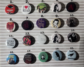Book/literature pins, sylvia plath, albert camus, franz kafka