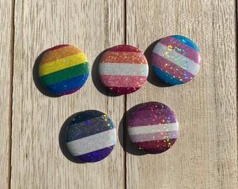 Pride flag pin-buttons (32mm) glitter