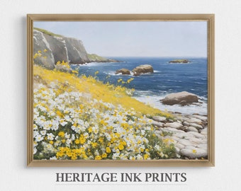 Impresión de pintura al óleo de la costa irlandesa / Paisaje marino de flores silvestres (descarga digital)