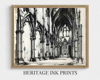 Gothic Church Sketch Print | Victorian Architecture Art (Digital Download)