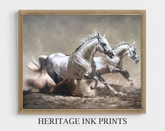 Vintage Horses Oil Painting Print Art | Digital Printable Rustic Country Farmhouse Modern Minimalist Neutral Wall Décor | Stallion Horses