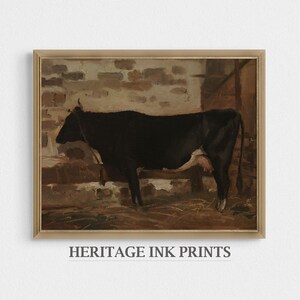 Vintage koeschilderij | Rustieke boerderijkunstprint (digitaal afdrukbaar)