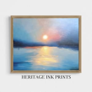 Foggy Lake Sunrise Print | Digital Printable | Beach Ocean Lake House | Home Wall Art Décor | Rustic Countryside Landscape Colorful Painting