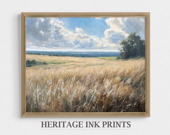 Vintage Farmhouse Landscape Print | Rolling Hills Summer Wall Art (Digital Download)