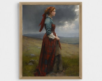 Vintage Woman Portrait Dark Moody | Colorful European Country Landscape Digital Oil Painting Art Scottish Irish British Printable