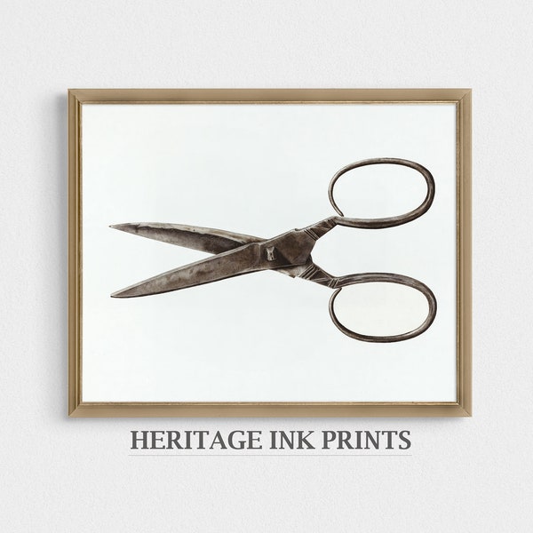 Vintage Sewing Scissors Art Print | Digital Download | Sewing Room Kitchen Laundry Wall Décor |  Farmhouse | Hair Studio Stylist Barber Gift