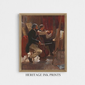Vintage Men Concert Oil Painting | In The Studio Art Print | Men Playing Instruments | Digital Printable Wall Décor Art | Musicians Gift