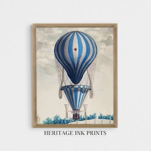 Vintage Hot Air Balloon Color Sketch | Digital Download | Vintage Nursery Kid Bedroom | Vintage Child Room Wall Décor | Historic Aviation