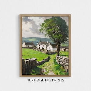 Irish Home Landscape Oil Painting | Digital Printable | Ireland Art Print | Country Cottage Farm Rustic Wall Décor | Living Dining Bedroom