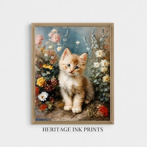 Vintage Kitten Nursery Print | Child Girl Bedroom Play Room Décor | Cat Digital Printable | Baby Shower Gift | Cottage Farmhouse Wall Art