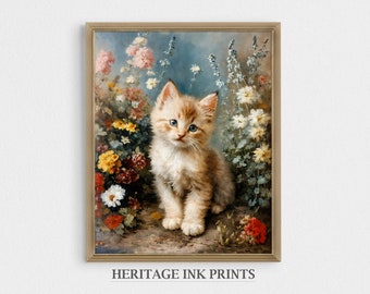 Vintage Kitten Print | Cottagecore Nursery, Farmhouse Wall Art (Digital Printable)