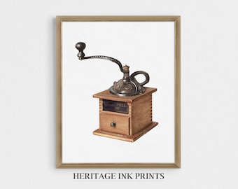 Vintage Coffee Grinder Watercolor Print | Minimalist Kitchen Decor (Digital Printable)