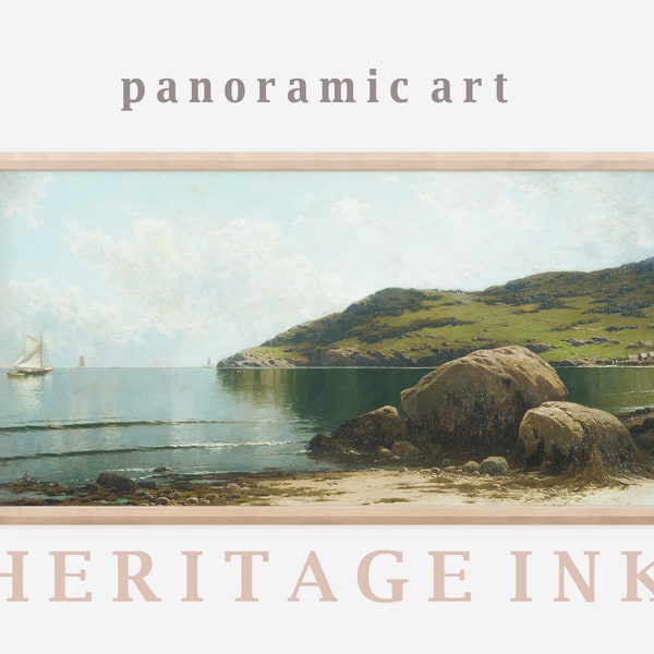 Irish Coast Print Art | Landscape Nature Vintage Oil Painting | Wide Panoramic Beach Landscape | Ocean Wall Art Décor Printable
