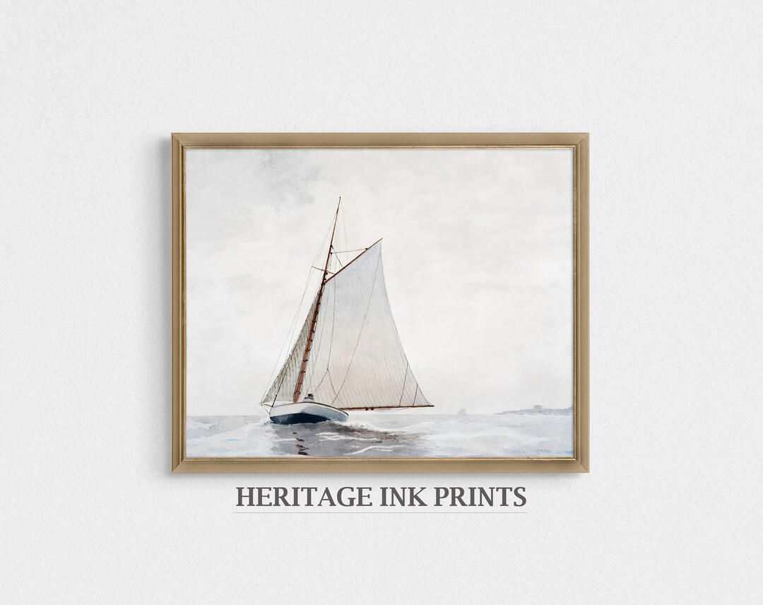 Vintage Sailboat Art Print | Neutral Nautical Wall Decor (digital ...