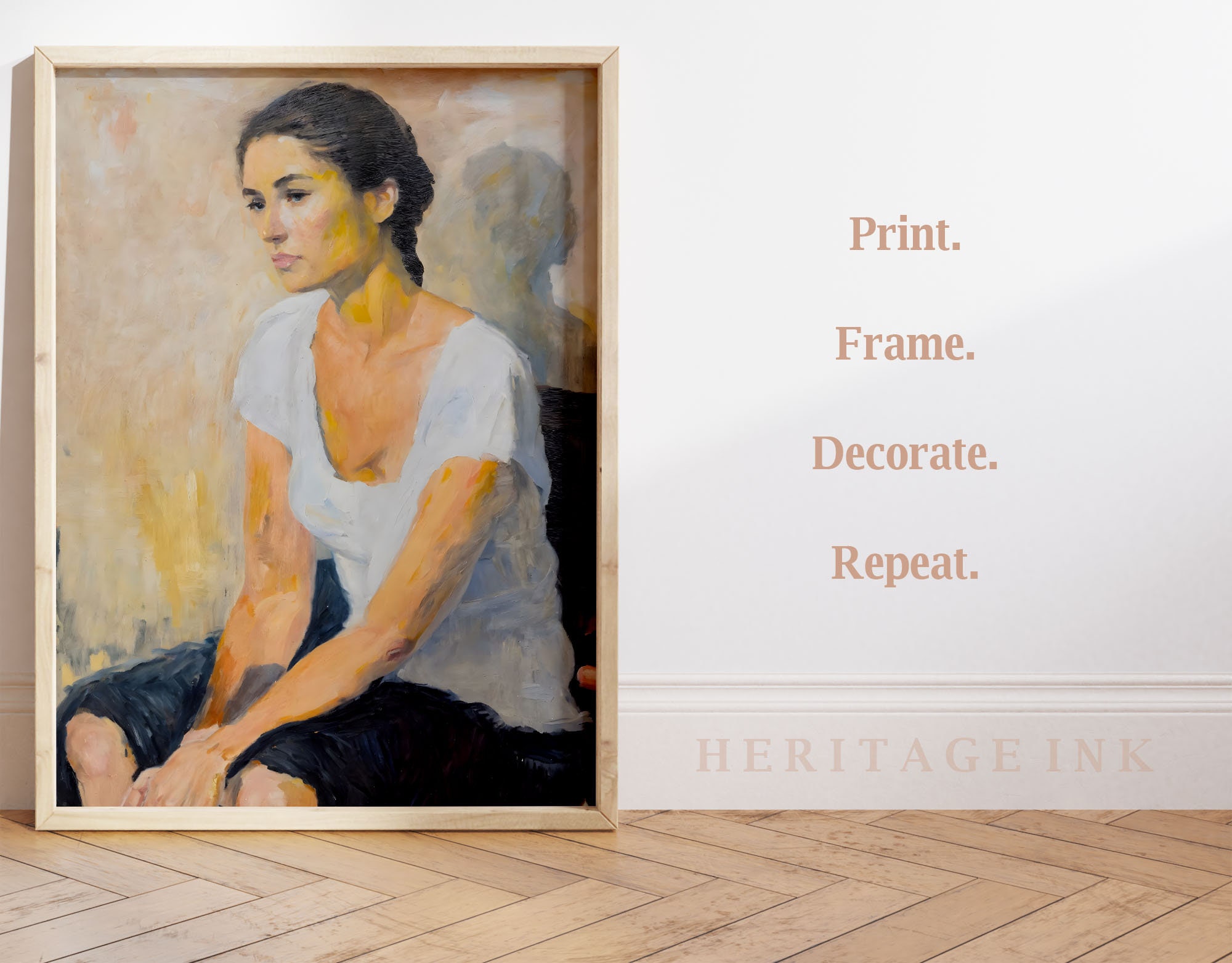 Vintage Woman Portrait Oil Painting | Neutral Art Print (digital ...