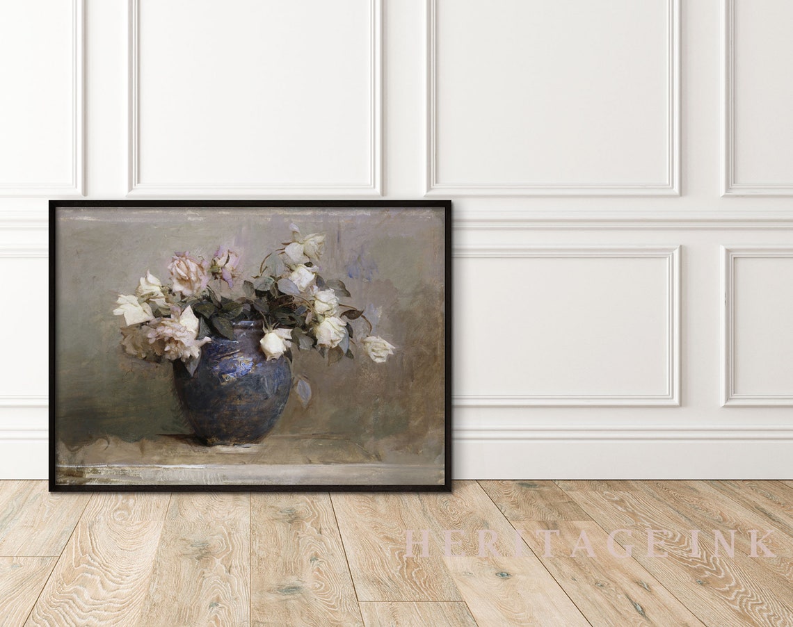 White Rose Bouquet Oil Painting | Floral Art Printable | Botanical ...