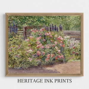 Flower Garden Landscape Oil Painting |  Vintage Colorful Floral Wall Décor | Digital Printable Calm Nature Art