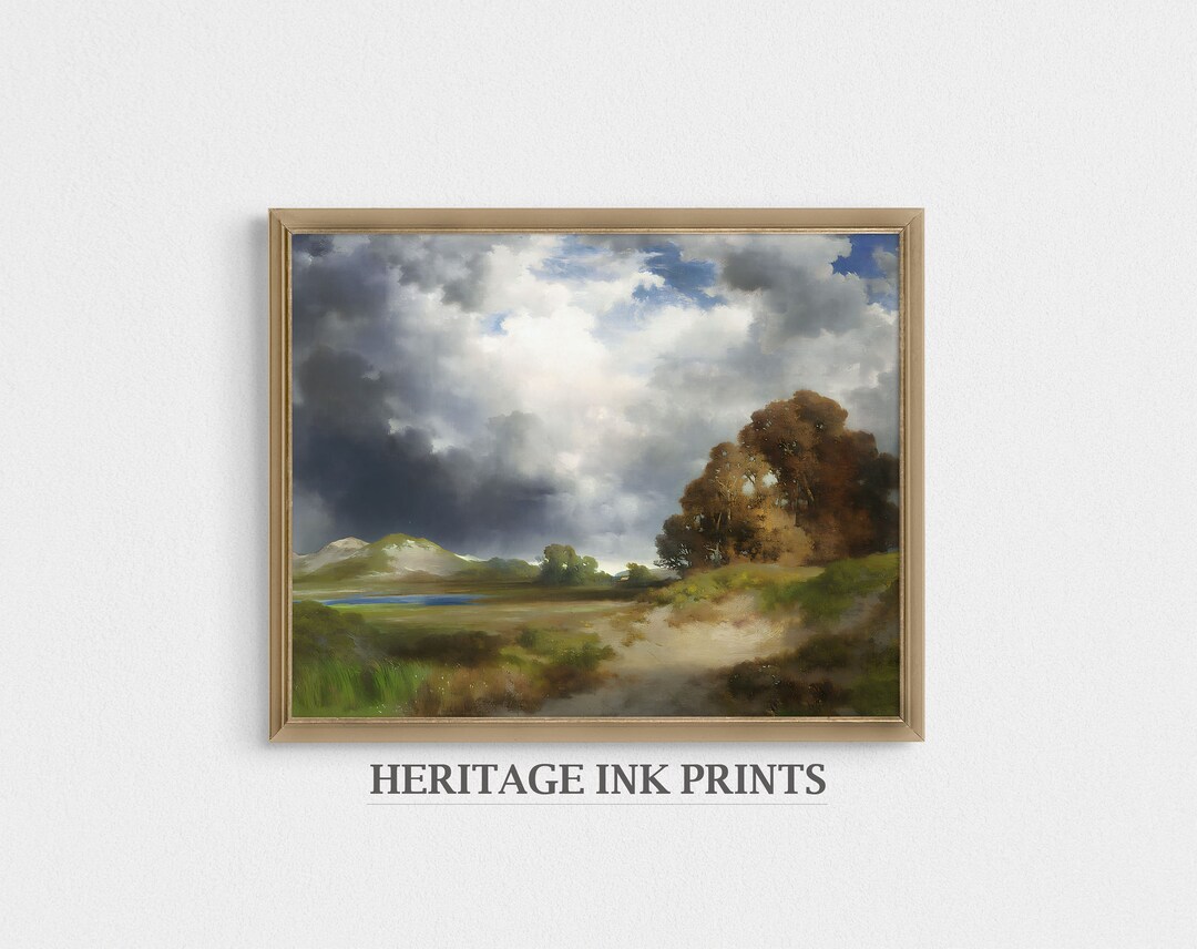 Vintage Landscape Oil Painting | Moody Farmhouse Wall Art (digital ...