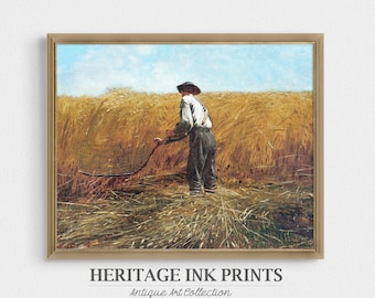 絵画 farmer paintings Farmer Man Harvesting Crop in Field During Summer Country