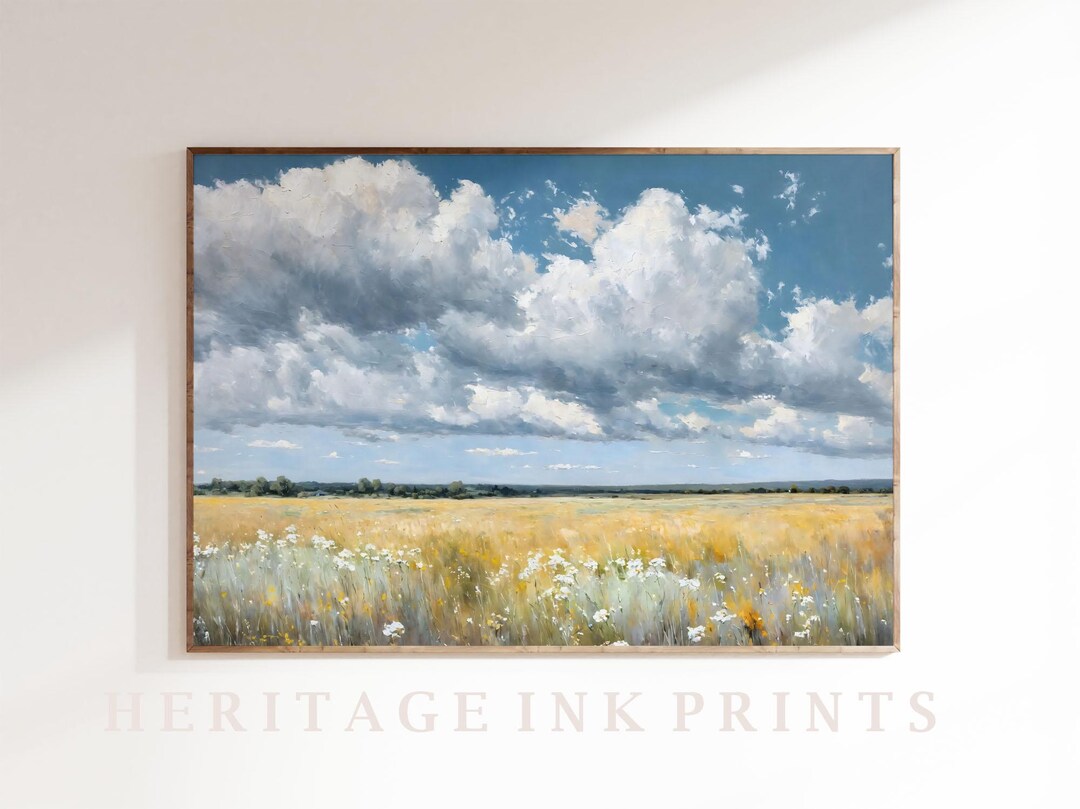 Wildflower Field Landscape Print | Vintage Farmhouse Wall Art (digital ...