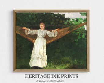 Victorian Woman Country Garden Green Wall Art Print |  Vintage Portrait Oil Painting | Bedroom Living Room Wall Décor