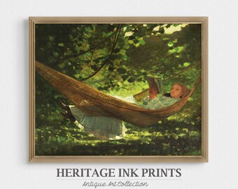 Victorian Girl Reading | Relaxing Summer Garden Oil Painting Print | PRINTABLE Wall Décor Academia Art