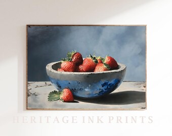 Vintage aardbeistillevenschilderij | Kitchen Food Art (digitaal afdrukbaar)