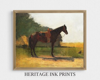 Horse with Chicken Wall Decor Oil Painting | Equestrian Print | PRINTABLE Vintage Horse Art