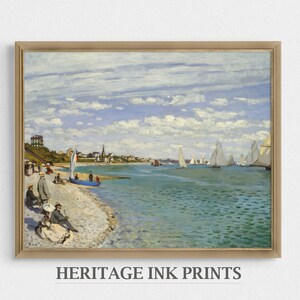 Ocean Beach Art Print | Vintage Beach Painting | Nautical Landscape Wall Decor