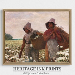 Women in a Cotton Field Landscape | African American Wall Art | Vintage Oil Painting | PRINTABLE Digital Art