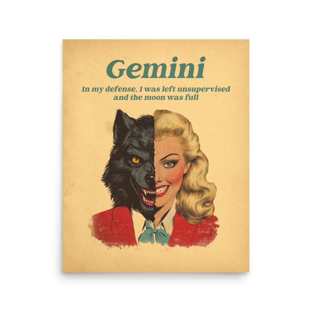 Gemini Horror Zodiac Art Print - Spooky Twin Sign Astrology Poster