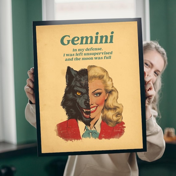 Gemini Horror Zodiac Art Print - Spooky Twin Sign Astrology Poster