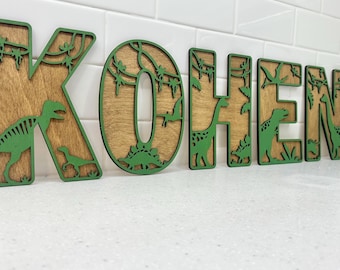 Dinosaur Name Sign, Wooden Letter Initial, Boho Nursery Decor