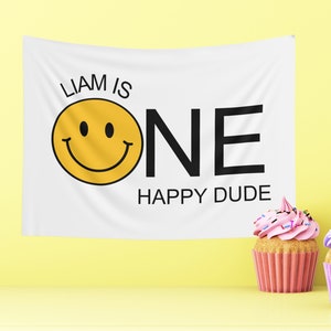 One Happy Dude Birthday Backdrop Decoration First Birthday Custom Decor Banner Happy Face First Birthday Wall Tapestry Decor Smiley Face