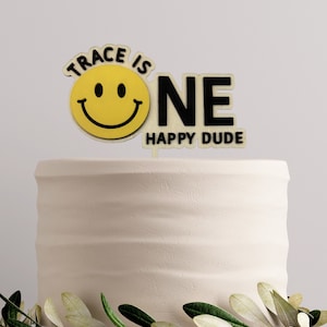 One Happy Dude Cake Topper First Birthday Custom Decor Happy Face First Birthday Decor Smiley Face Birthday Theme Birthday Centerpiece Decor