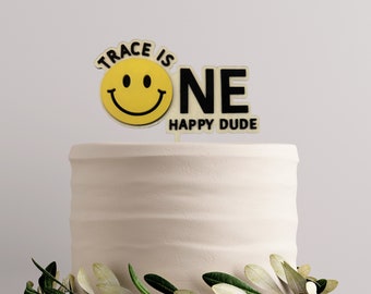 Happy Dude First Birthday Cake Topper, Smiley Face Decor
