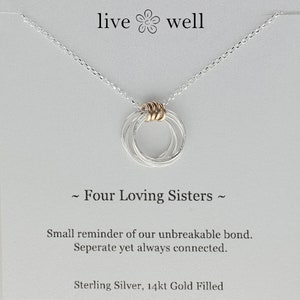 Four Sisters Necklace, Sterling Silver, 14k Gold Filled, Sisters Necklace, Meaningful, Sisters, Loving Sisters, Inspirational, Strong Women
